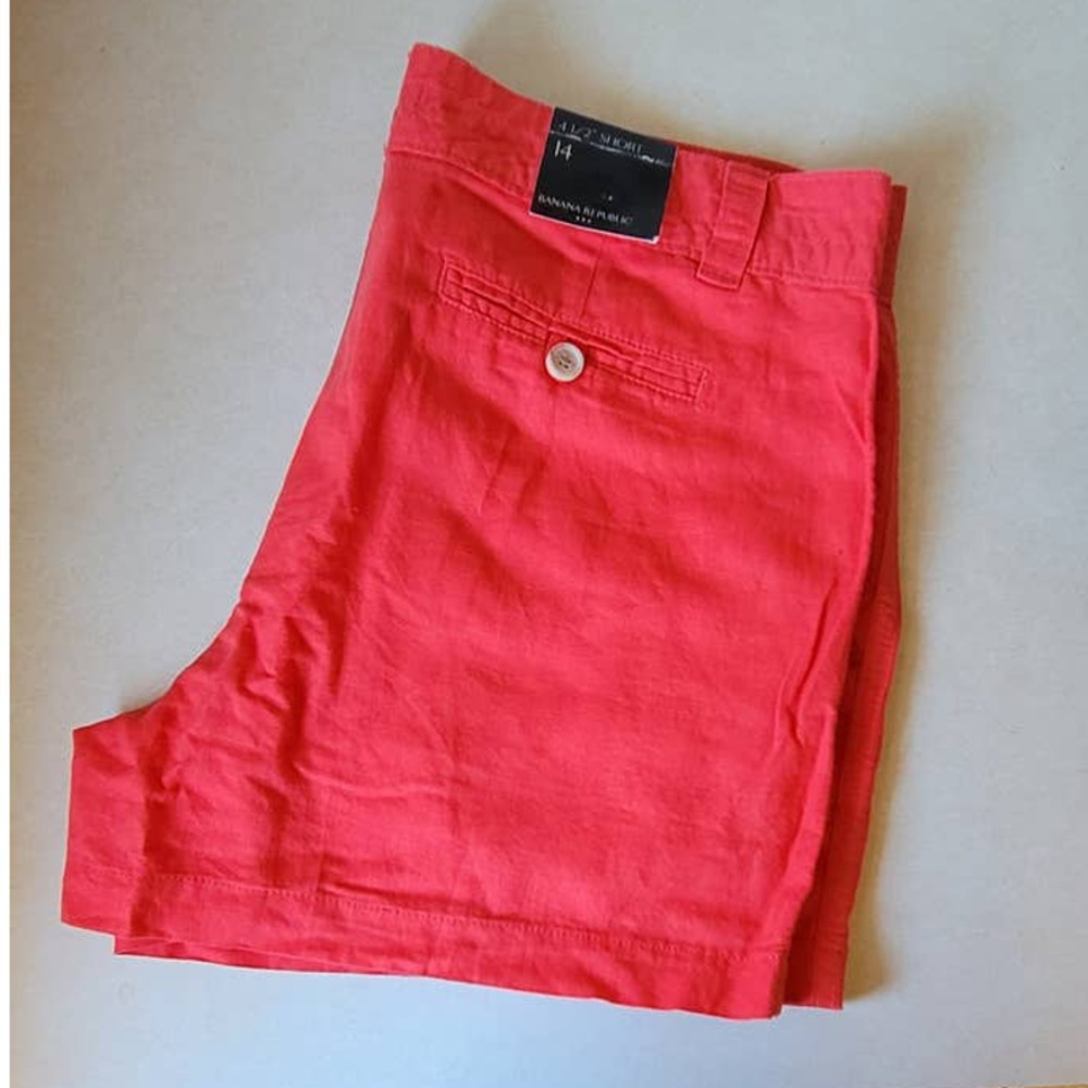 Banana Republic Watermelon Colored Linen Shorts Size 14 - Picture 2 of 2